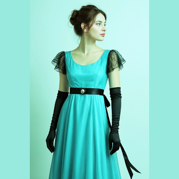 Vintage Aqua Chiffon Gown – Made in Japan 🌸 - Picture 1 of 8